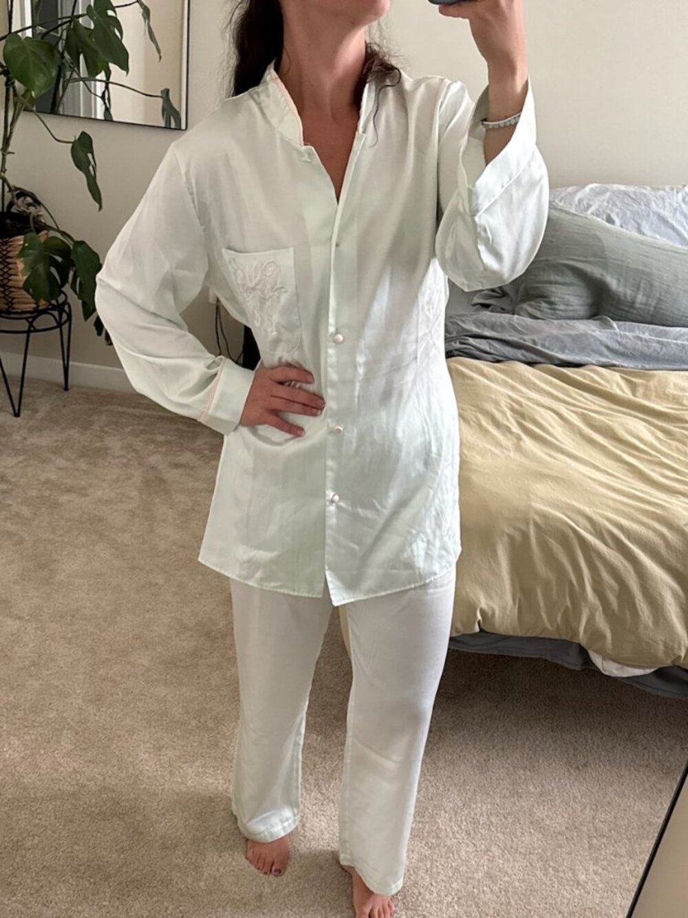 Vintage Natori Classics Ice Blue Satin Pajama Set Size Small/Medium